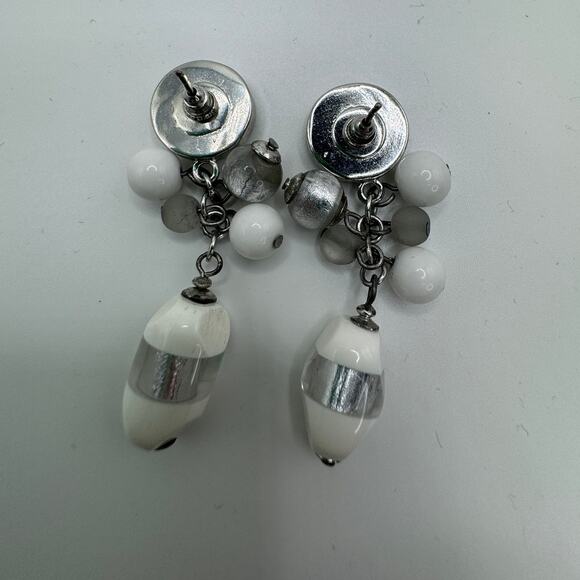 White and Silver-Tone Cluster Earrings CHICOS - Picture 2 of 4